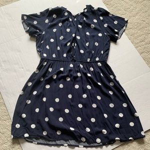 LOFT Plus Polka Dot Navy Blue Dress Size 18